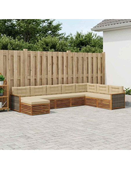 Set di divani da esterno con cuscino 8 pcs Naturale e Beige