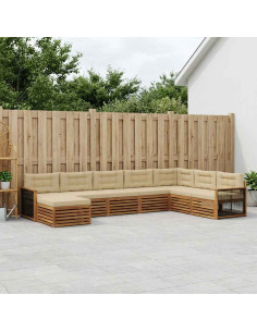Set di divani da esterno con cuscino 8 pcs Naturale e Beige