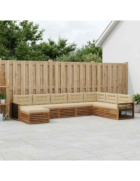 Set di divani da esterno con cuscino 8 pcs Naturale e Beige