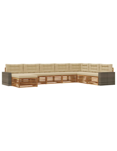 Set di divani da esterno con cuscino 8 pcs Naturale e Beige