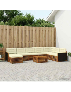 Set di divani da esterno con cuscino 9 pcs Naturale e Crema