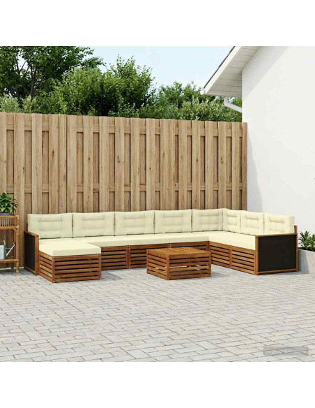 Set di divani da esterno con cuscino 9 pcs Naturale e Crema