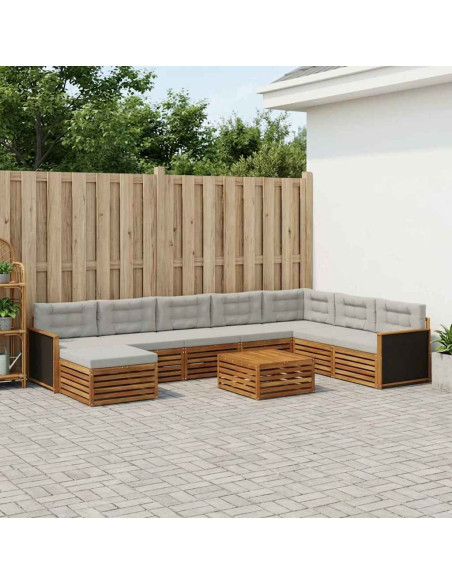 Set di divani da esterno 9 pcs Naturale e Grigio Chiaro