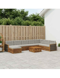 Set di divani da esterno 9 pcs Naturale e Grigio Chiaro