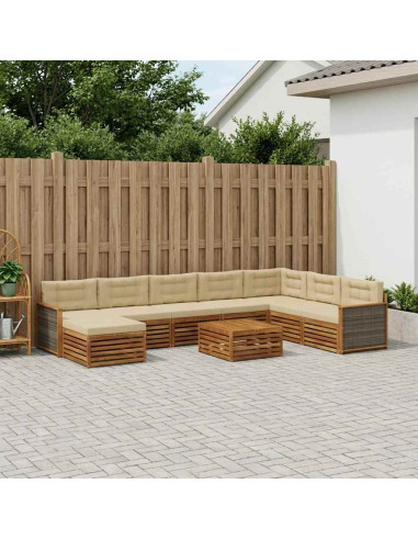 Set di divani da esterno con cuscino 9 pcs Naturale e Beige