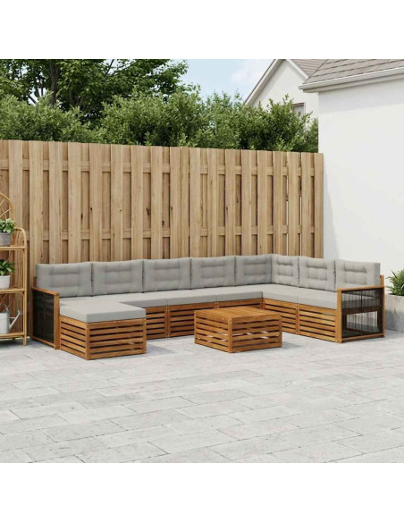 Set di divani da esterno 9 pcs Naturale e Grigio Chiaro