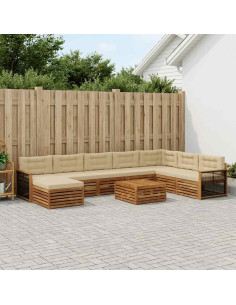 Set di divani da esterno con cuscino 9 pcs Naturale e Beige
