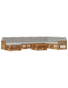Set di divani da esterno 9 pcs Naturale e Grigio Chiaro