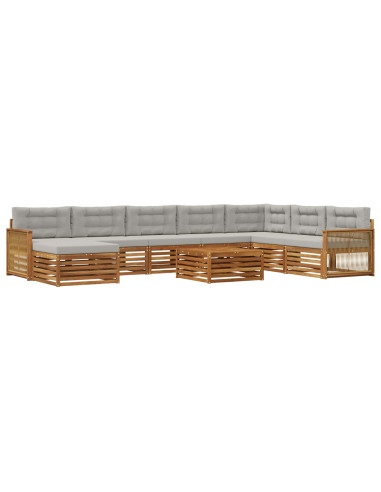 Set di divani da esterno 9 pcs Naturale e Grigio Chiaro