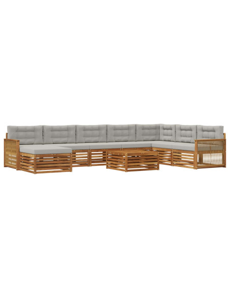 Set di divani da esterno 9 pcs Naturale e Grigio Chiaro