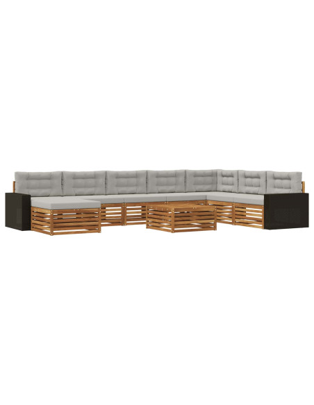 Set di divani da esterno 9 pcs Naturale e Grigio Chiaro
