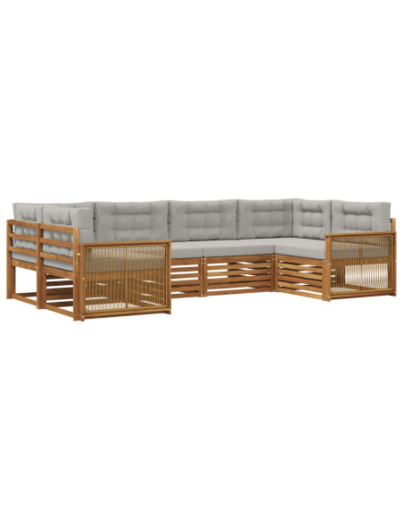 Set di divani da esterno 6 pcs Naturale e Grigio Chiaro
