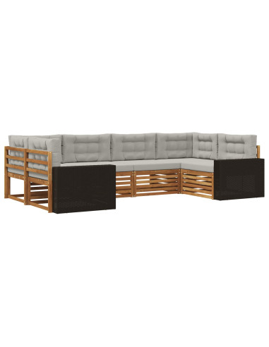 Set di divani da esterno 6 pcs Naturale e Grigio Chiaro