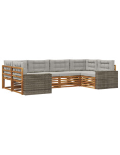 Set di divani da esterno 6 pcs Naturale e Grigio Chiaro