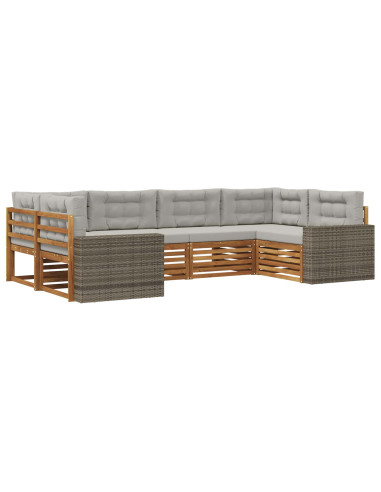 Set di divani da esterno 6 pcs Naturale e Grigio Chiaro