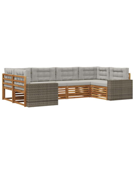Set di divani da esterno 6 pcs Naturale e Grigio Chiaro
