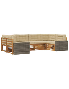 Set di divani da esterno con cuscino 6 pcs Naturale e Beige