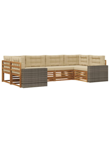 Set di divani da esterno con cuscino 6 pcs Naturale e Beige