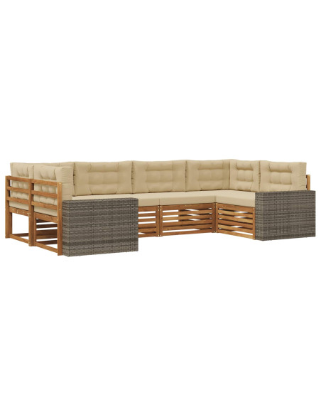 Set di divani da esterno con cuscino 6 pcs Naturale e Beige