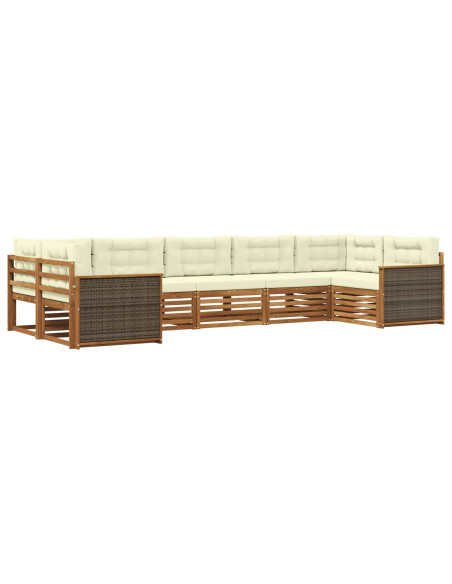 Set di divani da esterno con cuscino 7 pcs Naturale e Crema