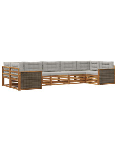 Set di divani da esterno 7 pcs Naturale e Grigio Chiaro