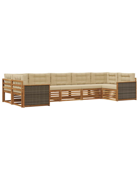Set di divani da esterno con cuscino 7 pcs Naturale e Beige