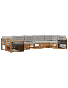 Set di divani da esterno 7 pcs Naturale e Grigio Chiaro