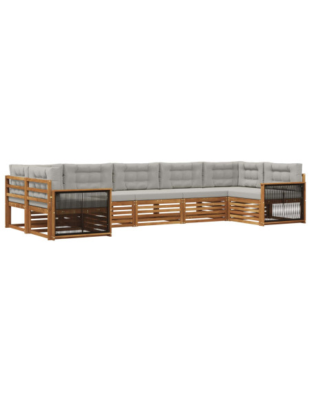 Set di divani da esterno 7 pcs Naturale e Grigio Chiaro