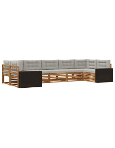 Set di divani da esterno 7 pcs Naturale e Grigio Chiaro