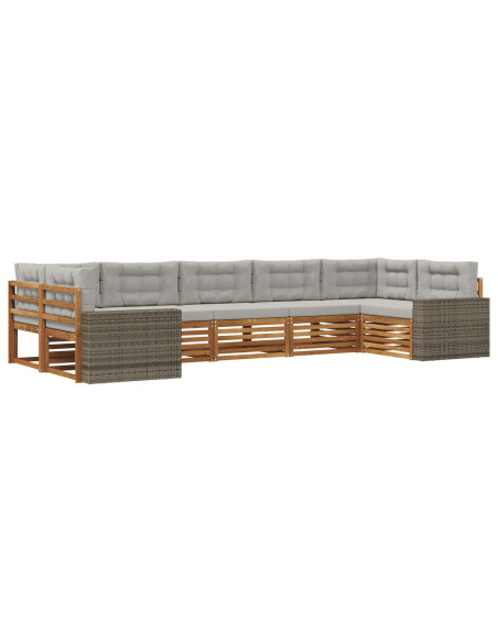 Set di divani da esterno 7 pcs Naturale e Grigio Chiaro