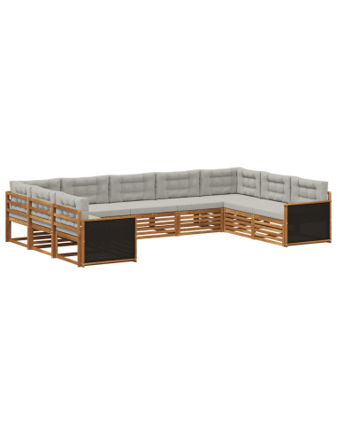 Set di divani da esterno 9 pcs Naturale e Grigio Chiaro