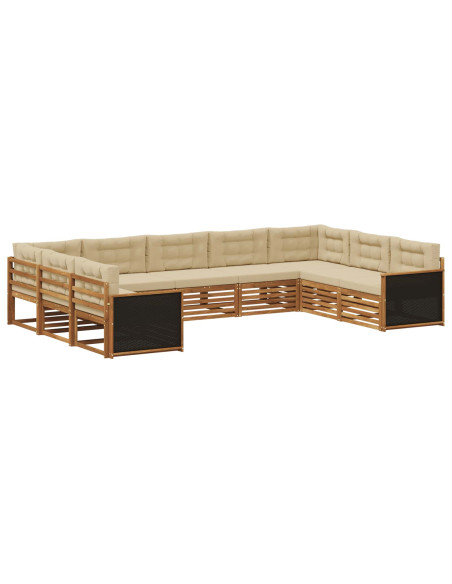 Set di divani da esterno con cuscino 9 pcs Naturale e Beige