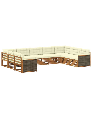 Set di divani da esterno con cuscino 9 pcs Naturale e Crema
