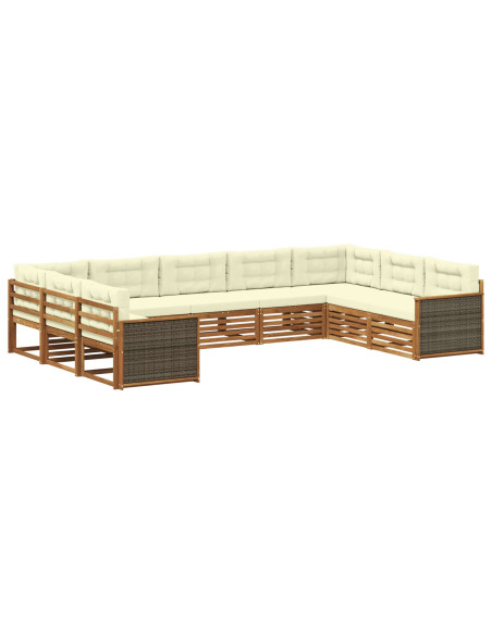 Set di divani da esterno con cuscino 9 pcs Naturale e Crema