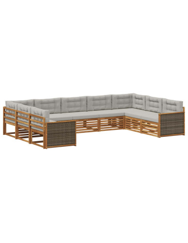 Set di divani da esterno 9 pcs Naturale e Grigio Chiaro