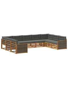 Set di divani da esterno con cuscino 9 pcs Naturale e Antracite