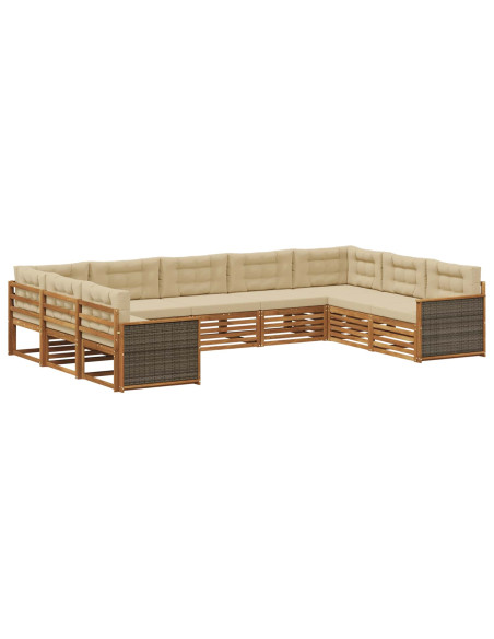 Set di divani da esterno con cuscino 9 pcs Naturale e Beige