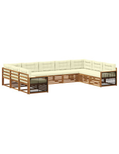 Set di divani da esterno con cuscino 9 pcs Naturale e Crema