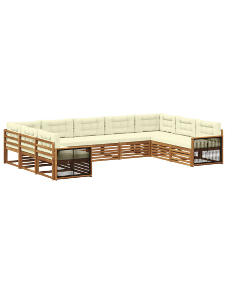 Set di divani da esterno con cuscino 9 pcs Naturale e Crema