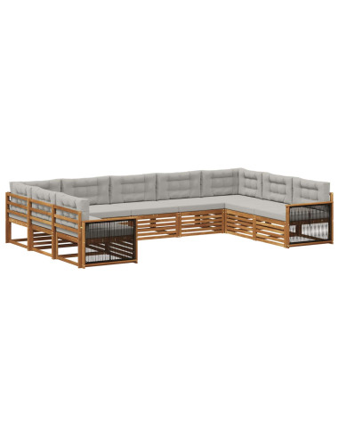 Set di divani da esterno 9 pcs Naturale e Grigio Chiaro