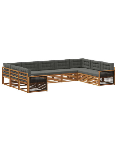 Set di divani da esterno con cuscino 9 pcs Naturale e Antracite