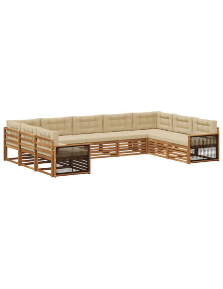 Set di divani da esterno con cuscino 9 pcs Naturale e Beige