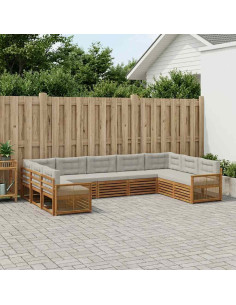Set di divani da esterno 9 pcs Naturale e Grigio Chiaro