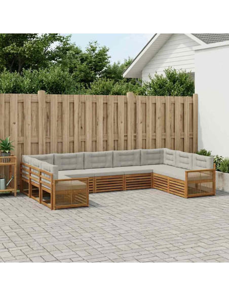 Set di divani da esterno 9 pcs Naturale e Grigio Chiaro