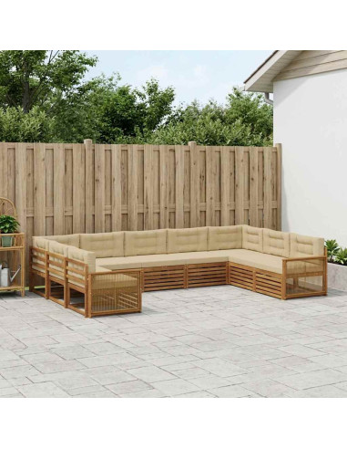Set di divani da esterno con cuscino 9 pcs Naturale e Beige
