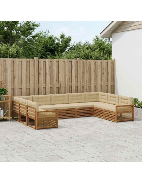 Set di divani da esterno con cuscino 9 pcs Naturale e Beige