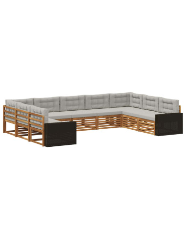 Set di divani da esterno 9 pcs Naturale e Grigio Chiaro