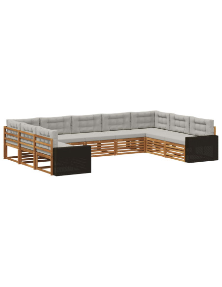 Set di divani da esterno 9 pcs Naturale e Grigio Chiaro