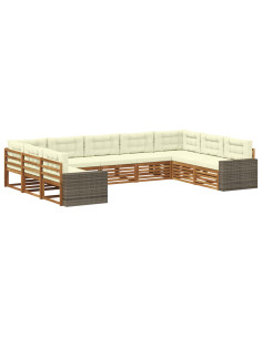 Set di divani da esterno con cuscino 9 pcs Naturale e Crema