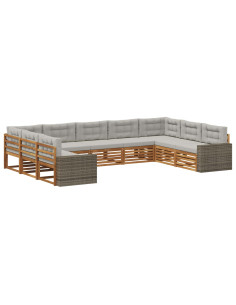 Set di divani da esterno 9 pcs Naturale e Grigio Chiaro